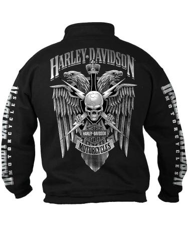 Harley-Davidson Men's Lightning Crest 1/4 Zip Cadet Pullover Sweatshirt - Black 5X-Large - Buy Online on GoSupps.com