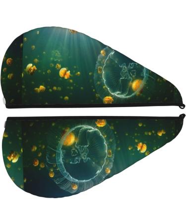 Hair Towel Wrap - Quick Drying Towel Turban with Button for Ultimate Hair Care (Jelly Fish Design) - Shop Now for Fast International Shipping - Buy Online on GoSupps.com