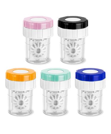 Sibba 5pcs Contact Lens Case Manual Contact Lens Cleaner Portable Rotary Contact Lens Cleaning Container for Daily Use