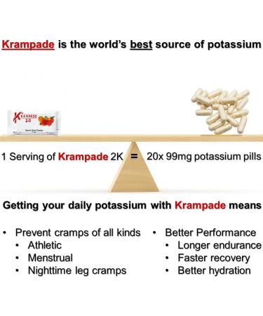 Krampade High Potassium Electrolytes Powder Orange 3950mg Electrolytes 2000mg Potassium 50mg Magnesium Cramp Relief & Prevention Cellular Hydration Better Endurance & Recovery 20 Packets - Buy Online on GoSupps.com