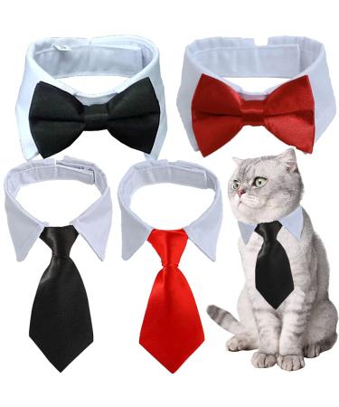 4 Pieces Pets Dog Cat Bowtie Pet Costume Adjustable Formal Necktie Collar for Cats Small Dogs Puppy Grooming Accessories (Black/red)
