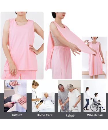 Post Shoulder Surgery Shirt - Soft Cotton Snap Open Tearaway Design for Home Care & Rehab - Ideal for Dialysis & Elderly - Pink Medium - Buy Online on GoSupps.com