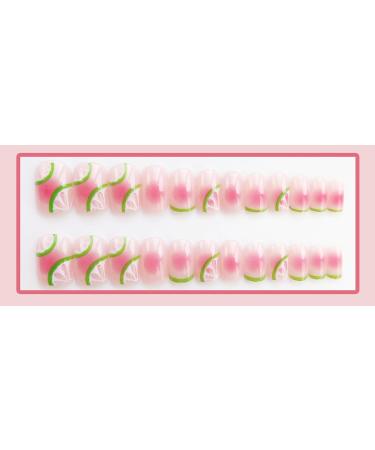 French Tip Press on Nails - Mid Square Press On Nails with Nail Tips Green lemon pattern False nails Design Peach red Glossy press on nails Acrylic False Nails Cute Artificial Nails - Buy Online on GoSupps.com
