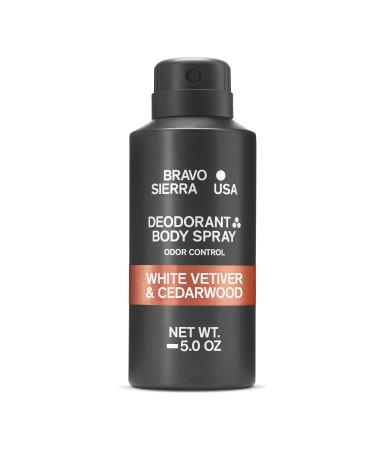 Deodorant Body Spray by Bravo Sierra - Ultra-Fine Mist Spray for Long Lasting All-Day Odor and Sweat Protection - White Vetiver and Cedarwood, 5 oz - Vegan and Cruelty Free - Will Not Stain Clothes White Vetiver & Cedarwood