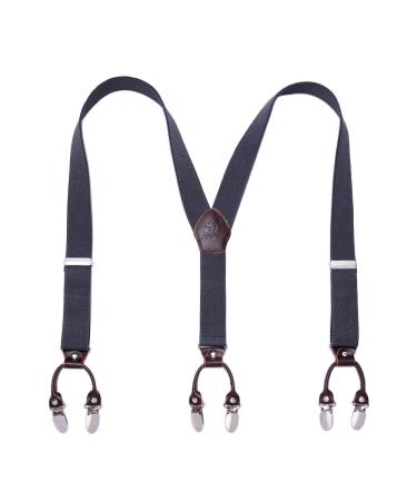 Kangdai Men's braces 6 clips heavy duty men braces y back 20 colors durable elastic adjustable braces strong metal clips braces gray