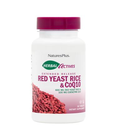 NaturesPlus Herbal Actives Red Yeast Rice 600mg & CoQ10 100mg Extended Release - 30 Vegan Tablets - Maximum Potency Supplement Antioxidant - Vegetarian Gluten-Free - 30 Servings 30 Count (Pack of 1)