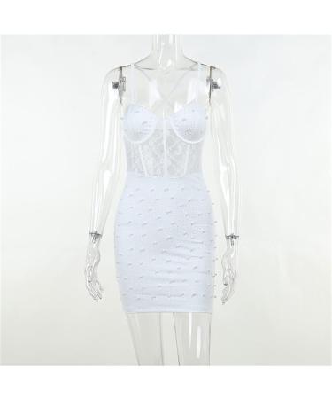Shop Beaded Lace Strap Camisole Hip Skirt Dress - Spring Knitted Sexy Back Dance Dress for Teenagers - White S - Buy Online on GoSupps.com