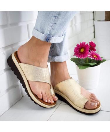 Women Sandals wedge slippers women mules orthopedic sandals summer beach flop flop flat sole big toe bone correction shoes outdoor anti -slip toe orthopedic bunion correc goud 42 EU
