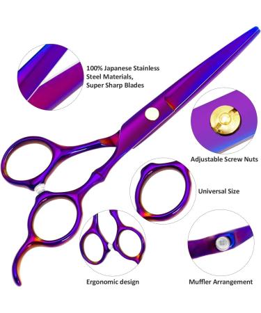 Professional Stainless Steel Hair Cutting Scissors Set - Salon Thinning Shears & Straight Barber Tools in Purple - Ideal Gift for Mom, Dad, Friends - Buy Online on GoSupps.com