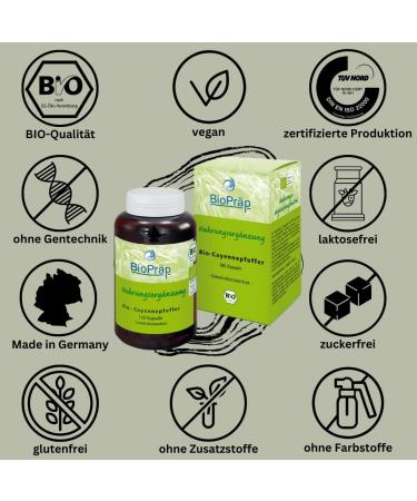 BioPr p ORGANIC Cayenne Pepper Capsules - 180 Vegan Cellulose Capsules | Certified Organic | Made in Germany - Buy Online on GoSupps.com