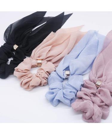 Elegant Scarf Hair Ties for Women Girls - 8 Pcs Double Layer Bow Scrunchies with Assorted Colors - Buy Online on GoSupps.com