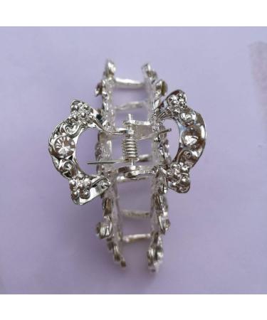 Retro Flowers Rhinestone Hair Claw Clip - Vintage Alloy Hairpin for Women, Fancy Hair Clamp (Silver) - Buy Online on GoSupps.com