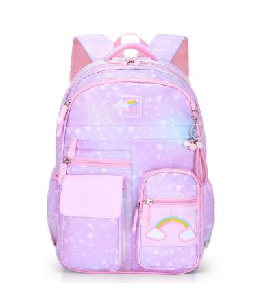 BYXEPA Girls Backpack, School Kids Backpacks for Girls, Cute Book Bag with Compartments for Teen Girl Kid Students Elementary Middle School, Kids' School Bag(Purple)