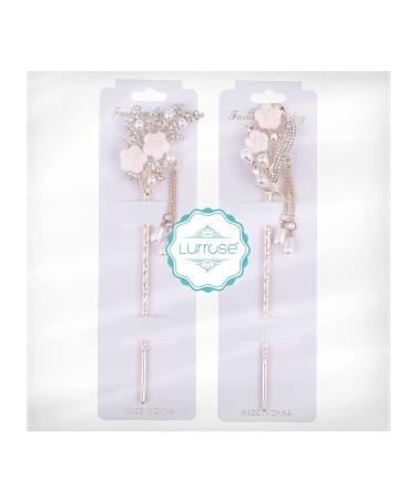 Lurrose 2-Piece Chinese Hair Rods & Metal Pearl Hairpins - Japanese Hairsticks with Floral Design | Opal Hair Jewelry - Buy Online on GoSupps.com