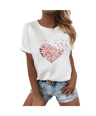 Blouses for Women, Womens Short Sleeve Tops Printed Cute Butterfly Graphic Crew Neck T Shirts White#_04 Medium