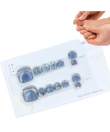 Glossy Toe Nails - Glitter Press On Toe Nails Manicure Art Glossy Fake Toe Nails Sparkling Cat's Eye Toenail For Summer For Women Girls