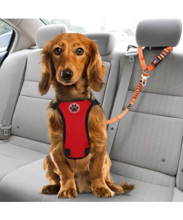 Slowton 2-in-1 Dog Car Belt | Adjustable Headrest Retention Bucket & Reflective Rubber Band | Universal Buckle - B.Orange (2PCs) - Buy Online on GoSupps.com