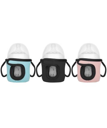 Beautyflier Set of 3 Glass Baby Bottle Sleeves with Double Handles Neoprene Holder for Philips Avent Natural 4oz 5oz and More (Pink+Black+Blue  4-5OZ) Pink+Black+Blue 4-5 Ounce