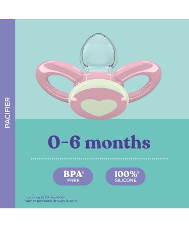 DentiStar Day & Night Silicone Pacifier Set - Dental Friendly Size 1 (0-6 Months) - Light Up Night Pacifier in Beige & Rosa with Heart Motif - Made in Germany - Buy Online on GoSupps.com