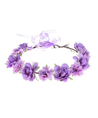 Love Sweety Women Flower Headband Bridal Floral Crown Wreath Girls BOHO Garland Halo (Purple)