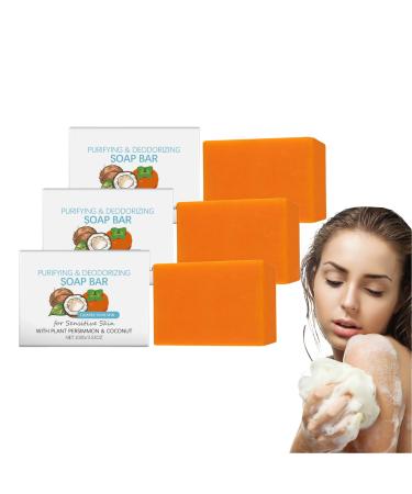 VKaoess Coconut & Persimmon Solid Soap Bar Natural Eco Friendly Body Wash Bar for face and body gentle cleansing for natural skin refreshing scent for men and women 3 pieces