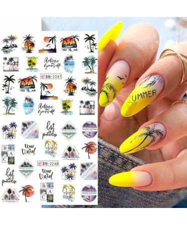 Seaside Series Nail Art Stickers - Green Coconut Palm Beach Design - Summer Holiday Decorations - DIY Nail Art Supplies - Buy Online on GoSupps.com