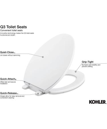 KOHLER 4008-0 Reveal Elongated Toilet Seat - Quiet-Close Hinges, Grip-Tight Bumpers, Quick-Attach Hardware - No Slam, White - Buy Online on GoSupps.com