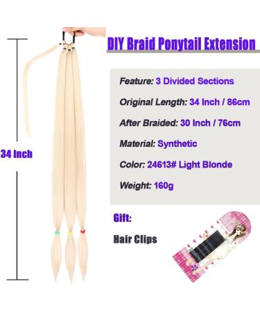 Leeven 34 Inch Light Blonde DIY Braid Ponytail Extension - Synthetic Slick Ponytail Hair Piece - Natural Chocolate Blonde Ponytail - Pack of 1 - Buy Online on GoSupps.com