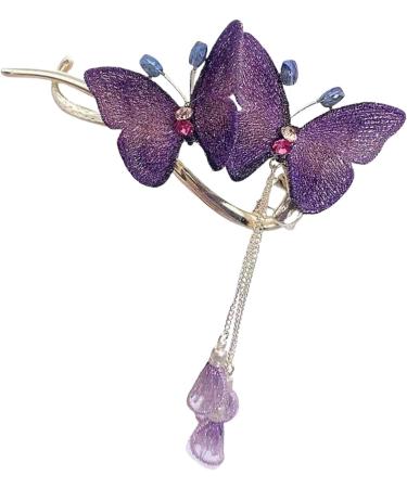 Lesunbak Butterflies Tassel Grab Clip - Elegant Hairpin & Clip For Women Rhinestone Tassel Hair Chain Chic Hair Accessories Nonslip Grip Embellished With Rhinestones For Daily Use Purple - Buy Online on GoSupps.com