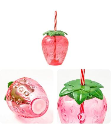 Strawberry Shaped Kawaii Cup with Straw for Boba Tea Pp Cute Cups with Lid and Straw Kawaii Tea Cup Bottle for Women - Buy Online on GoSupps.com