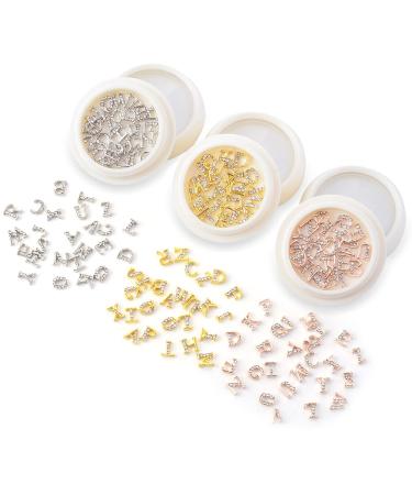 Weilisu Rhinestone Letters Nail Studs - Gold, Silver, Rose Gold | 3D Capital Rhinestone English Alphabet Charm for DIY Manicure Nails - Buy Online on GoSupps.com
