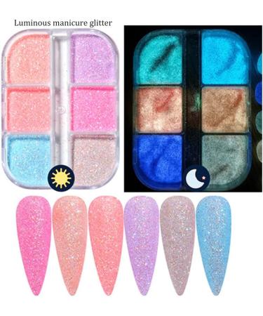 6 Grids Ultrafine Glitter Glow Luminous Nail Art Powder - Glow in The Dark - Buy Online on GoSupps.com