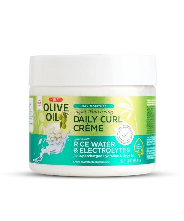 Olive Oil Max Moisture Super Nourishing Daily Curl Crème infused with Rice Water & Electrolytes for Supercharged Hydration & Growth (8.0 oz)