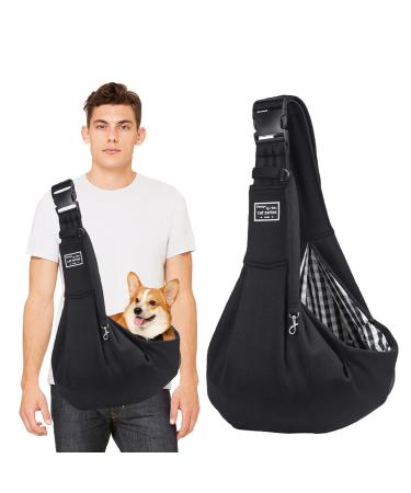 Petcute sling dog carrying bag for small dogs pet hand spinning carrier shoulder bag adjustable padded shoulder strap with front pocket dog carrier bag with safety buckle black