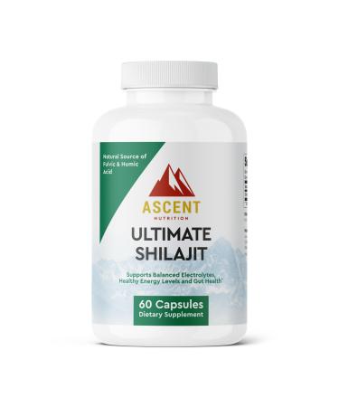 Ascent Nutrition Ultimate Shilajit | Natural Source of Fulvic & Humic Acid | Supports Balanced Electrolytes, Healthy Energy Levels and Gut Health | 60 Capsules