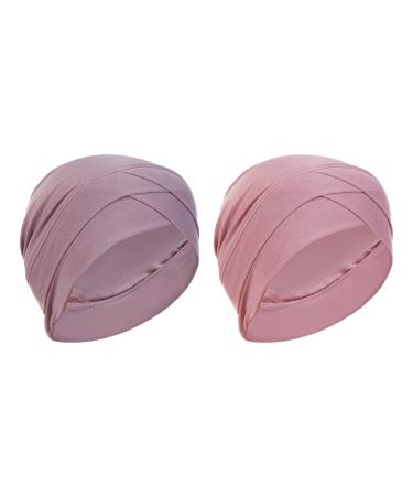 SING F LTD 2PCS Turban Cap Sleep Cap Beanie Headwrap Beanie Hat Headwear Soft Elastic Fashion for Women Hair Loss Curly Long Hair Pink Purple