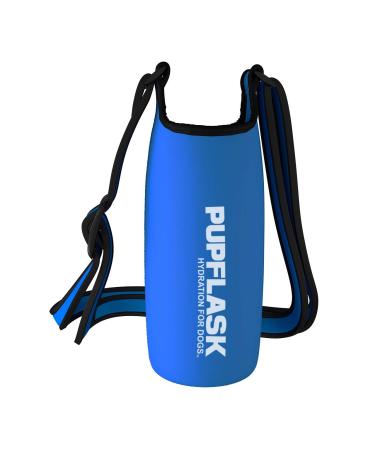 Tuff pupper Puflask Isolated neoprene water bottle holder with a wide adjustable shoulder strap ideal for traveling walking hiking 40 ounces of fog blue