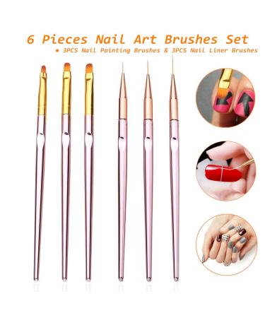 6PCS Nail Art Liner Brushes Set - UV Gel Acrylic Painting Pen with Rose Gold Handle - Buy Online on GoSupps.com