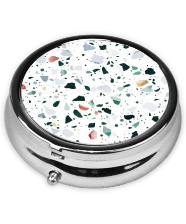 Terrazzo Marble Pastel Portable Metal Pill Box - Round Mini 3-Compartment Design for Travel | Small Pill Organizer with Hinged Fastening - Buy Online on GoSupps.com
