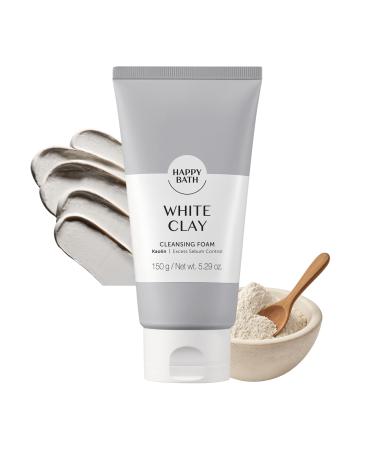 HAPPY BATH White Clay Facial Cleanser Natural Deep Pore Cleanser Combination to Oily Skin Korean Foaming Face Wash Gentle Formula for Daily Use 5.29 Fl Oz.