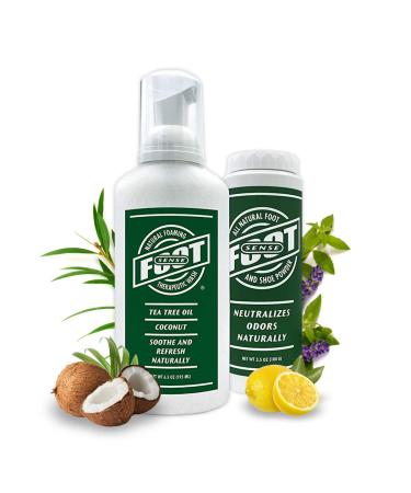 FOOT SENSE Wash and Care Bundle - Natural Therapeutic Wash 6.5 oz and All Natural Foot and Shoe Powder 3.5 oz - Help Fight Foot and Body odor, Jock Itch, Athletes Foot