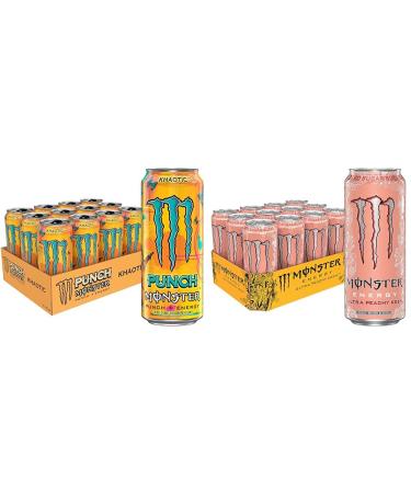 Monster Energy Punch Khaotic 473mL Cans Pack of 12 & Ultra Peachy Keen 473mL Cans Pack of 12