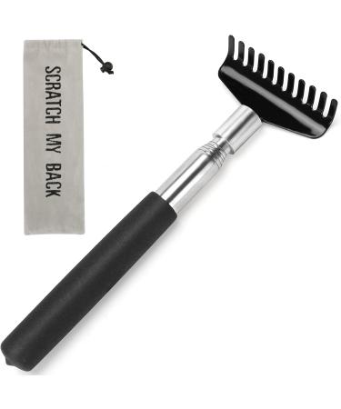 Flanker-L Oversized Portable Extendable Back Scratcher Upgraded Metal Stainless Steel Telescoping Back Scratcher Tool with Canvas Carrying Bag - Black