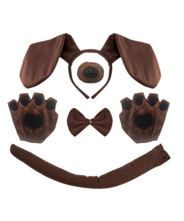 Xnivuis 5-part Dachshund dog set puppy costume set including the Dachshund Hair band nose tail gloves fly for adults children cosplay children's day Christmas animal motto party