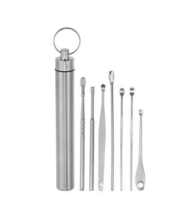 VOCOSTE 7Pcs Stainless Steel Ear Cleansing Tool Set Ear Cleaner Ear Care Set with Titanium Storage Case