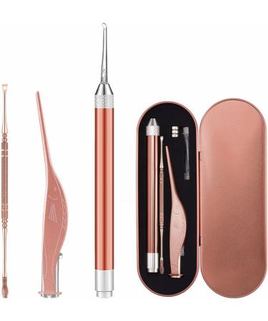 3pcs Ear Wax Removal Tool Set with LED Flashlight - Stainless Steel Ear Cleaner for Baby and Adults - Rose Gold - Buy Online on GoSupps.com