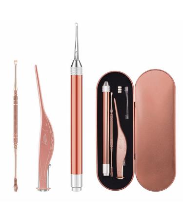 3pcs Ear Wax Removal LED Flashlight Tool Set for Baby and Adults Ear Pick Stainless Steel Ear Wax Cleaner Tweezers Ear Suction Vacuum for Adults for Ear Infections (Rose Gold One Size) Rose Gold One Size