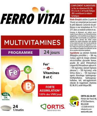 Ortis - FERRO VITAL 24 tablets - Vitality - Energy - Iron - Multivitamins - Buy Online on GoSupps.com