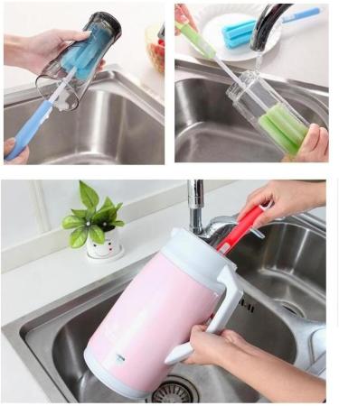 3PCS Adjustable Sponge Cleaning Brush Cleaner with Plastic Long Handle and Hanging Hole Cup Feeding Bottle Scrubber Washing Cleaning Brushes for Coffee Glasses Pot Milk Cup Mugs Winebottle Baby Bottles(Color Random) - Buy Online on GoSupps.com