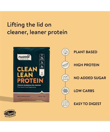 Nuzest Clean Lean Pea Protein - Rich Chocolate 25g Sachet | Vegan Plant-Based Workout Fuel with Complete Amino Acid Profile - Buy Online on GoSupps.com